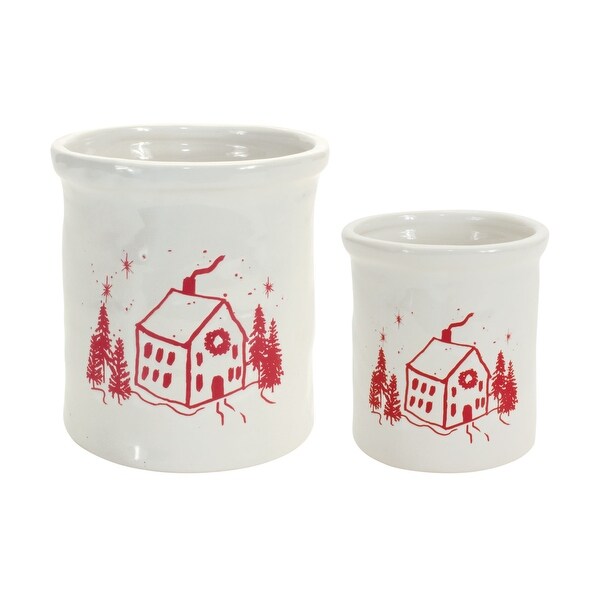 Melrose Crock with House (Set of 4) 4D x 4.5H，5.25D x 5.75H Clay