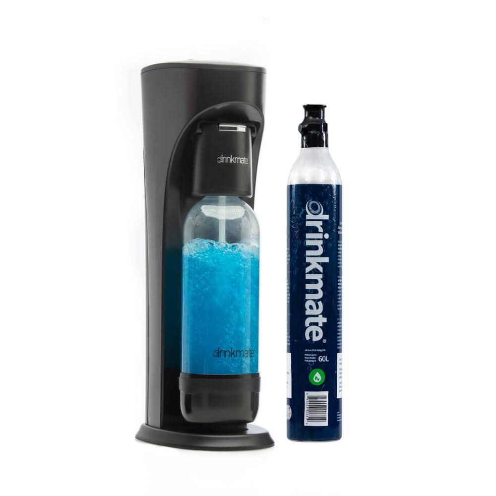 DrinkMate Matte Black Sparkling Water and Soda Maker Machine with 60L CO2 Cartridge and 1L ReUsable Bottle