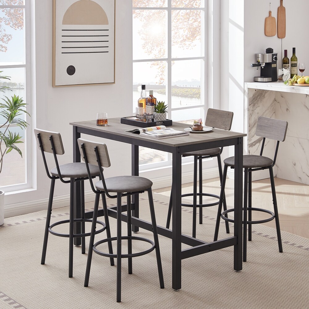 Bar Table Set with 4 Bar Stools  Featuring PU Soft Seats and Backrests