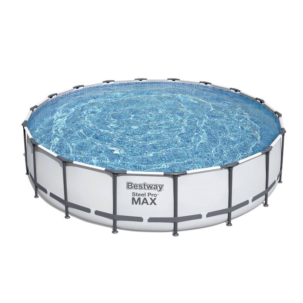 Bestway Pro MAX 18 ft. x 18 ft. Round 48 in. Deep Metal Frame Above Ground Swimming Pool with Pump  Cover 56463E-BW