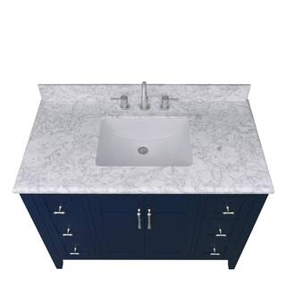 Home Decorators Collection Sturgess 43 in. W x 22 in. D x 35 in. H Bathroom Vanity in Navy Blue with Carrara White Marble Top 19111-VS43-NB