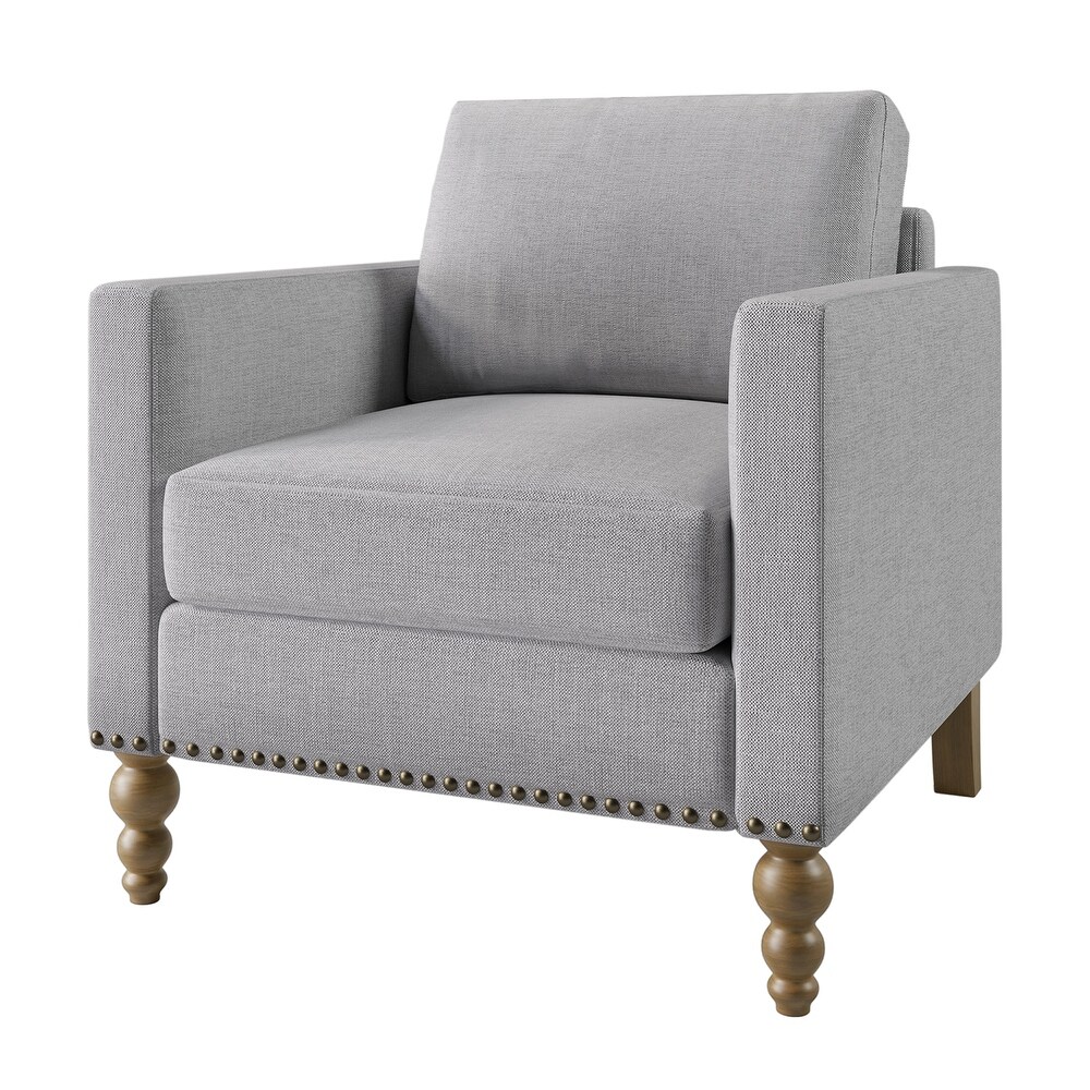 Classic Linen Armchair Accent Chair with Bronze Nailhead Trim