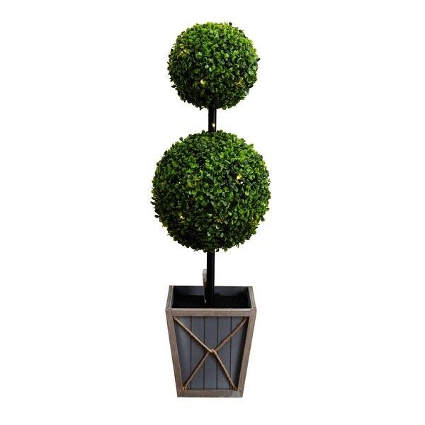 3' UV Resistant Double Ball Boxwood Topiary with Lights in Planter