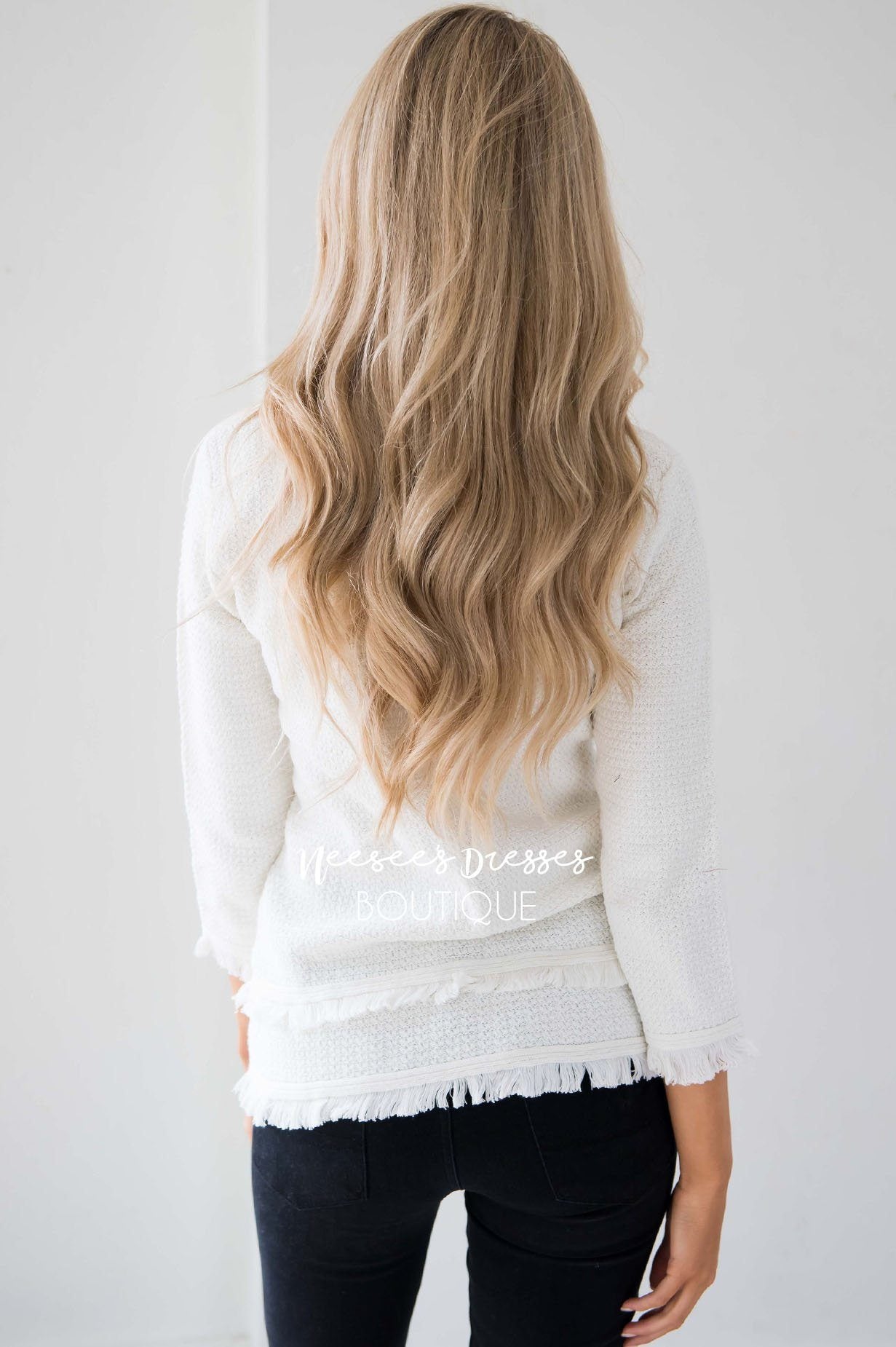 Ivory Fringe Trim Sweater