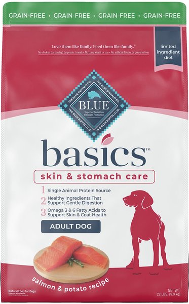 Blue Buffalo Basics Skin and Stomach Care Grain-Free Formula Salmon and Potato Recipe Adult Dry Dog Food