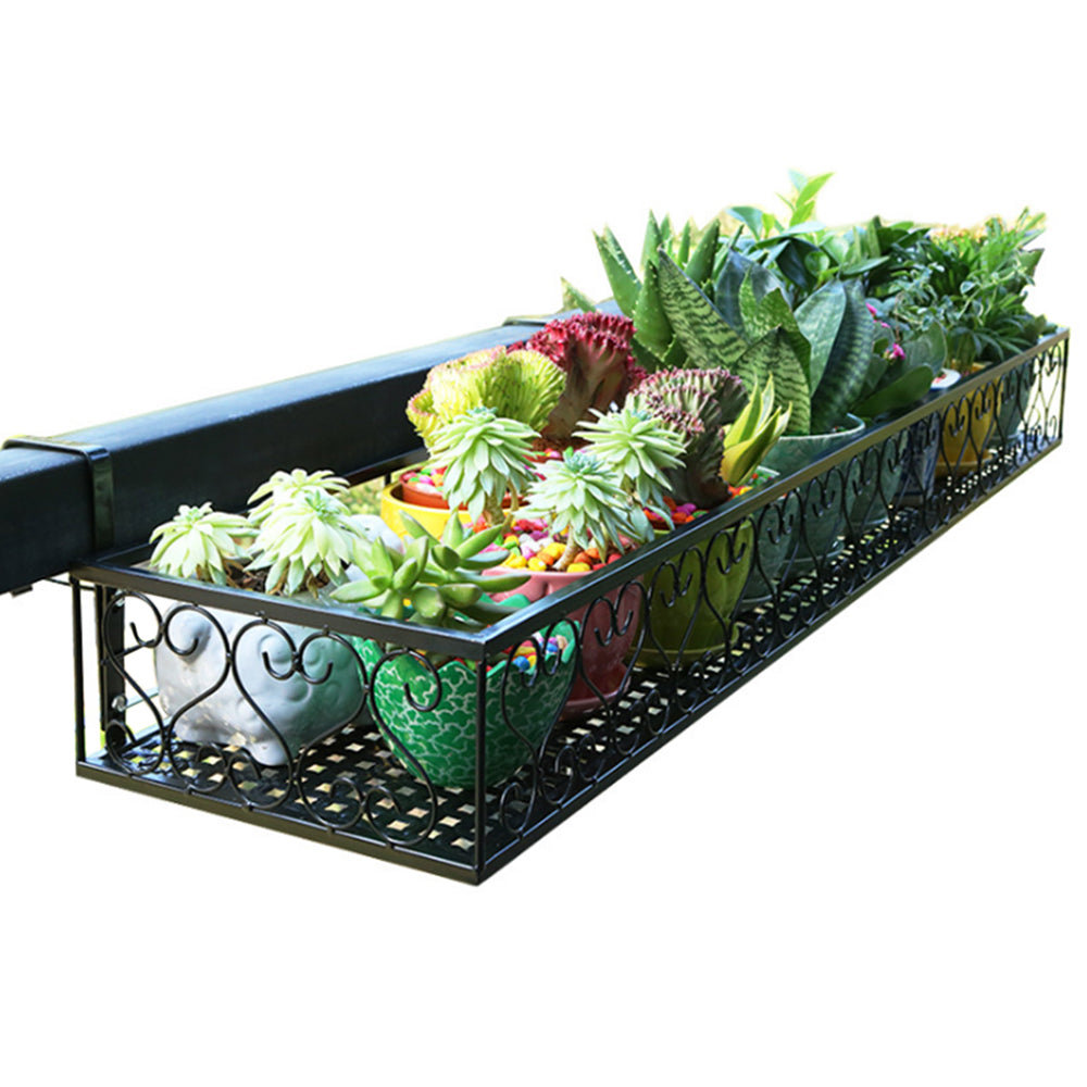 Iron -ing Flower Railing Shelf Basket with Hooks Balcony Planter Pots Stand Holder for Outside 1-Tier