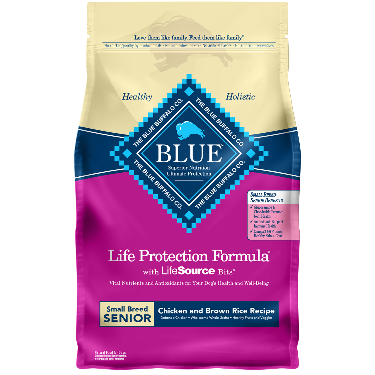 Blue Buffalo Life Protection Formula Small Breed Senior Chicken and Brown Rice Dry Dog Food， 5 Lb. Bag