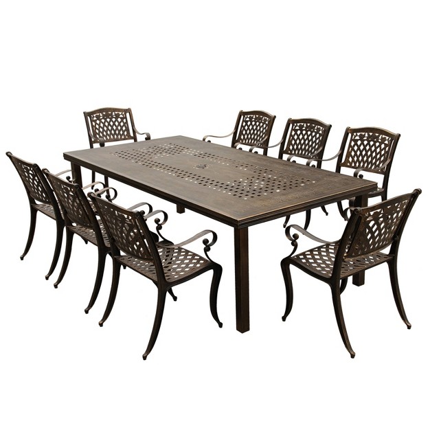 Rectangular Modern Outdoor Mesh Lattice Aluminum Dining Set Uv Resistant Weatherproof 8 Arm Chairs Included Oakland Living