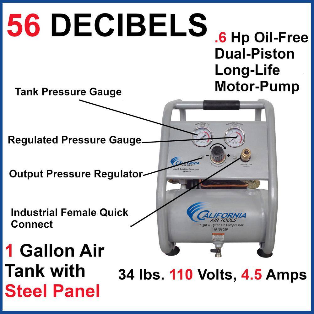 California Air Tools 1.0 Gal. Light and Quiet Steel Tank Electric Portable Air Compressor with Panel 1P1060SP