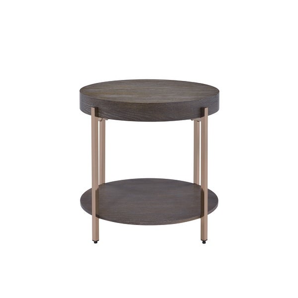 Modern Style Weyton End Table with Shelf， Dark Oak and Champagne