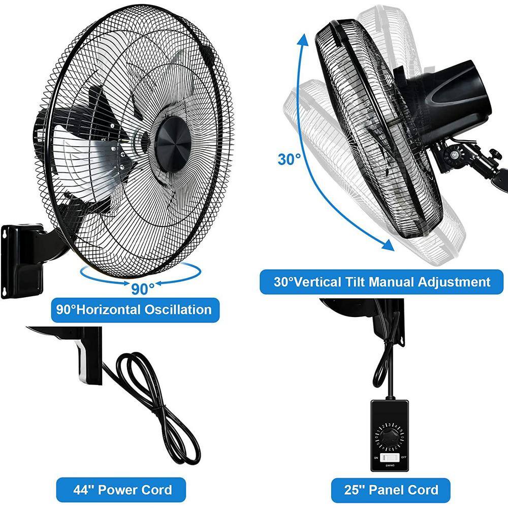 Amucolo 18 in. 5-Speed Household Commercial Wall Mount Fan in Black with 90 Degree Horizontal Oscillation YeaD-CYD0-JIZ8