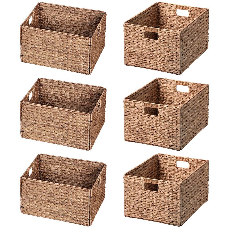 eHemco Rectangular Water Hyacinth Wicker Storage Baskets with Iron Wire Frame， Set of 6