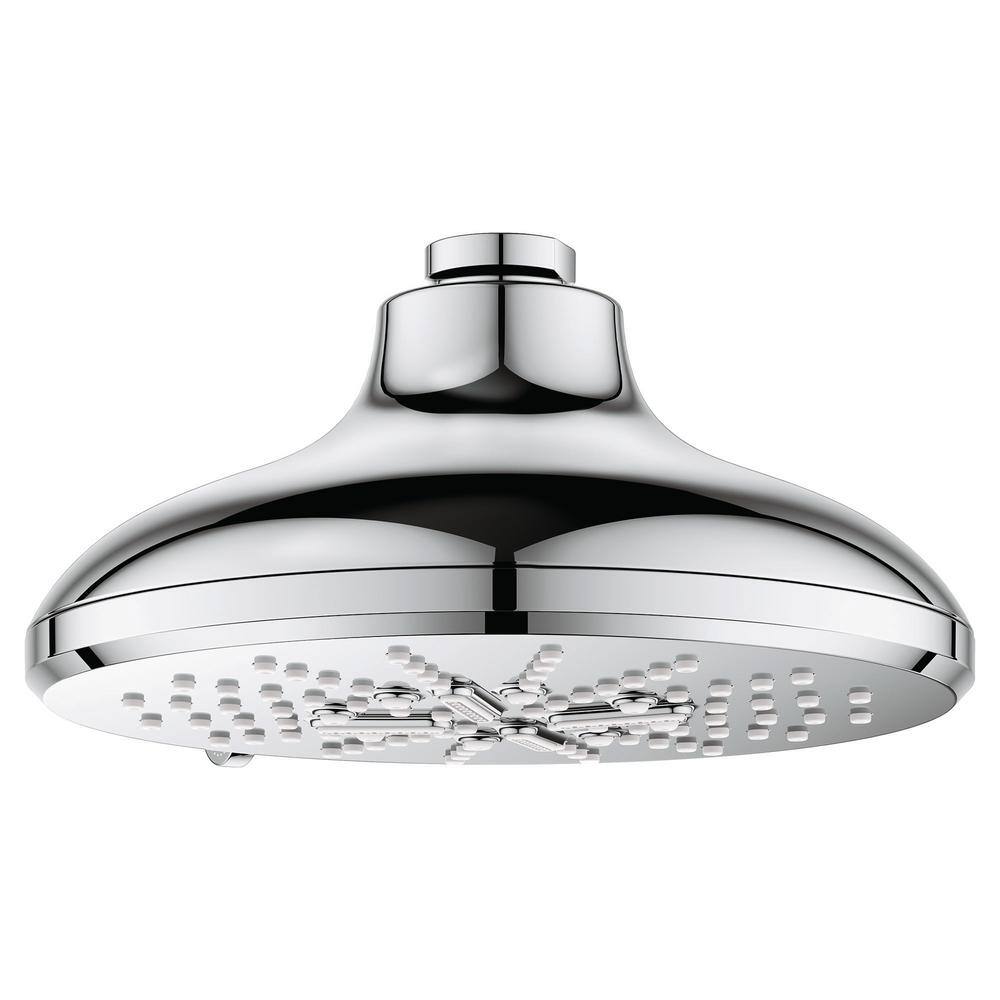 GROHE Rainshower SmartActive 3-Spray Patterns 1.75 GPM 6.5 in. Round Wall Mount Fixed Shower Head in StarLight Chrome 26789000