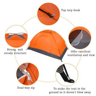 Movisa 1-Person Waterproof Camping Dome Tent Automatic Pop Up Quick Shelter Outdoor Hiking Orange Y-MVDOI8G