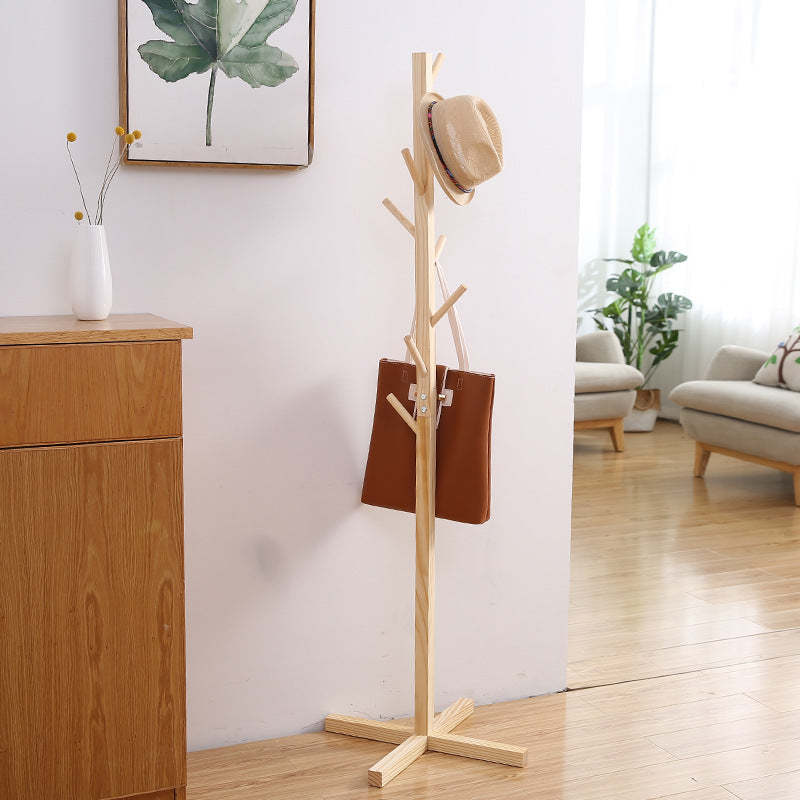 Miumaeov Wooden Coat Rack with 8 Hooks，Easy to Assemble， Free Standing Coat Tree Hanger Stand for Coats， Garment， Hats， Umbrellas， Scarves in Hallway， Office， Bedroom