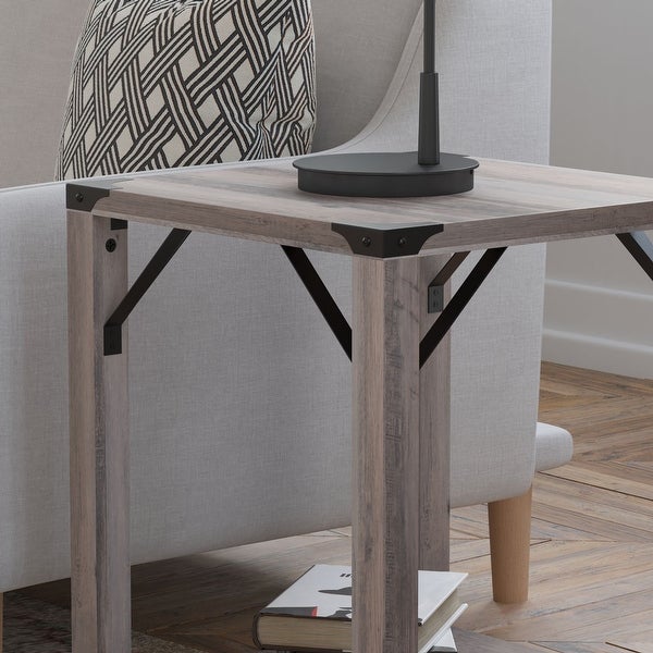 2-Tier Side Table with Metal Side Braces and Corner Caps