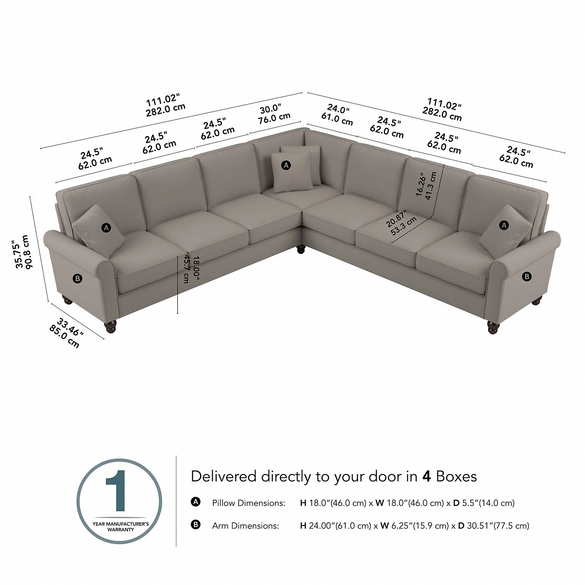 Hudson Beige L Shaped Sectional - Bush Furniture