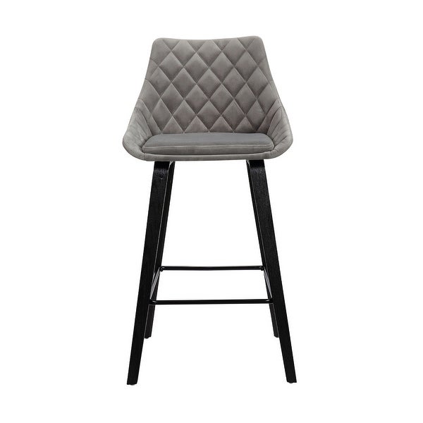 26 Inch Velvet Upholstered Diamond Tufted Wood Leg Barstool， Gray and Black