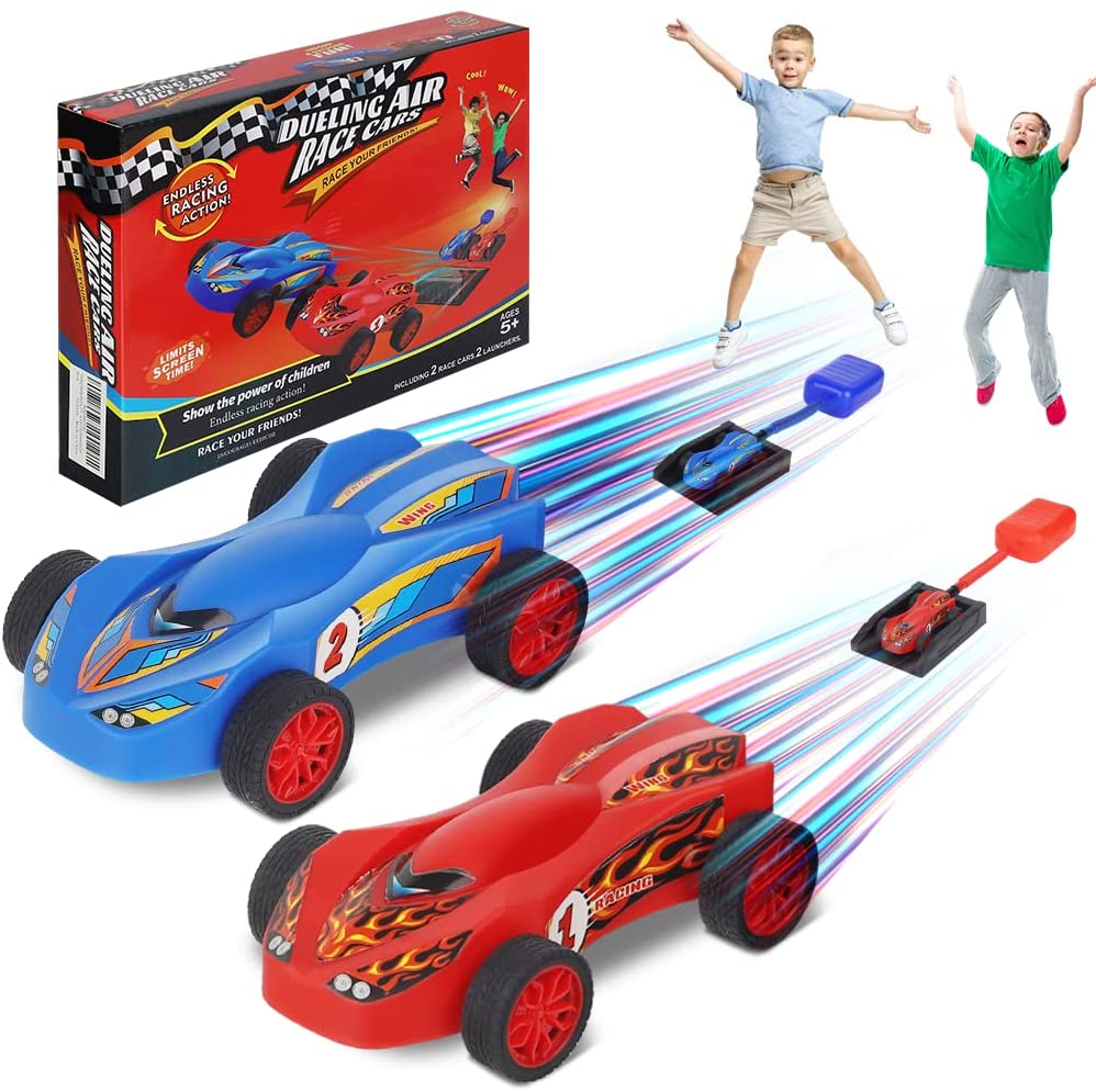 Stomp Dueling Racers，Outdoor Toy，Birthday Gift for Kids，Toys for Boys 8 to 11 Years，Air Powered Outdoor Toy Cars for Boys and Girls，2 Toy Car Launchers and 2 Air Powered Cars with Ramp and Finish Line