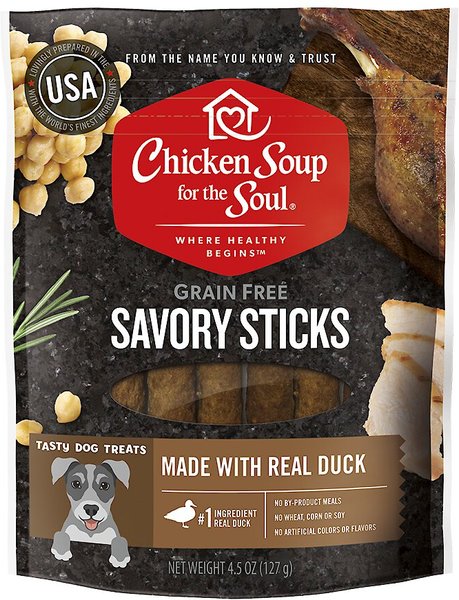 Chicken Soup for the Soul Savory Sticks Real Duck Grain-Free Dog Treats， 4.5-oz bag