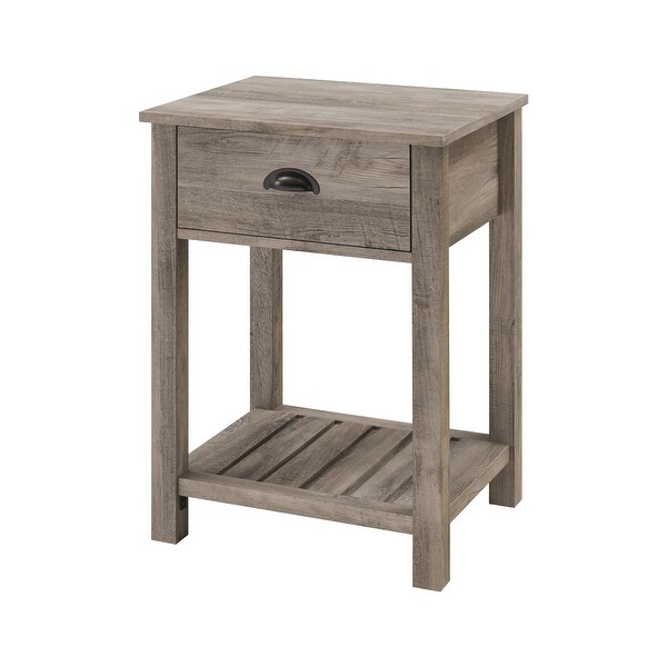 Farmhouse Single Drawer Open Shelf End Table， Grey Wash