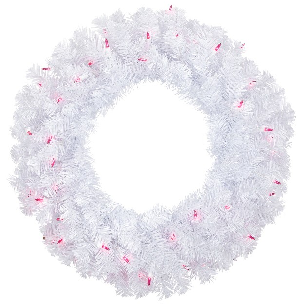 Northlight Pre lit Woodbury White Pine Artificial Christmas Wreath 24 inch Pink Lights