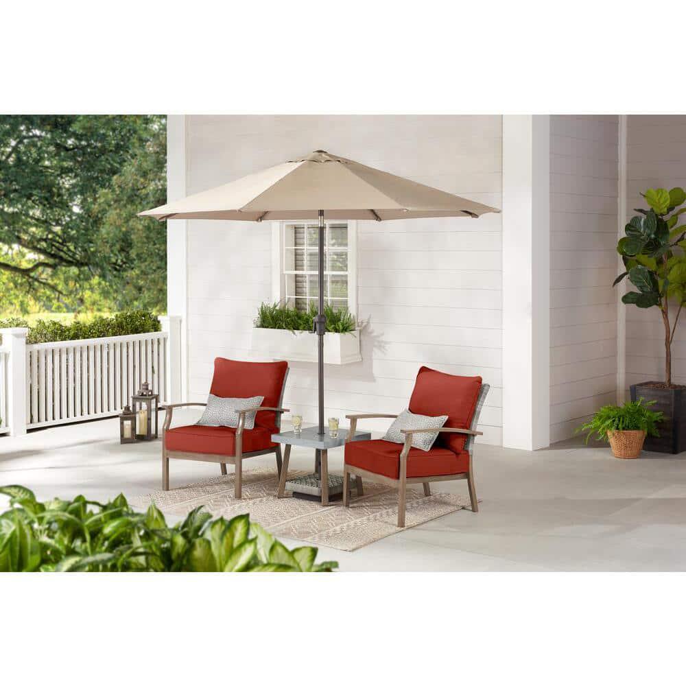 Hampton Bay Beachside 3Piece Rope Look Wicker Outdoor Patio Bistro Set with Sunbrella Henna Red Cushions