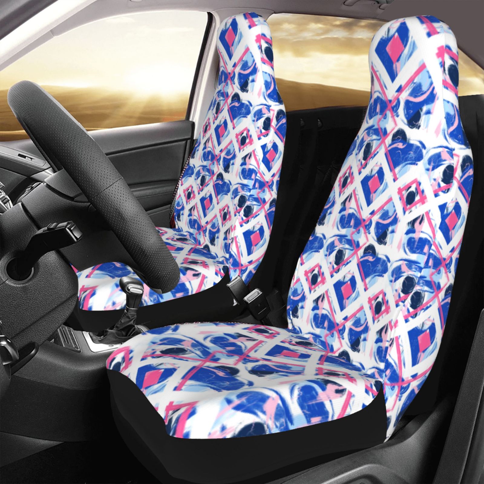 TEQUAN Front Seat Covers， Graffiti Dislocation Camouflage Pattern 2 Piece Car Seat Cover Fit Most Car SUV Truck Van