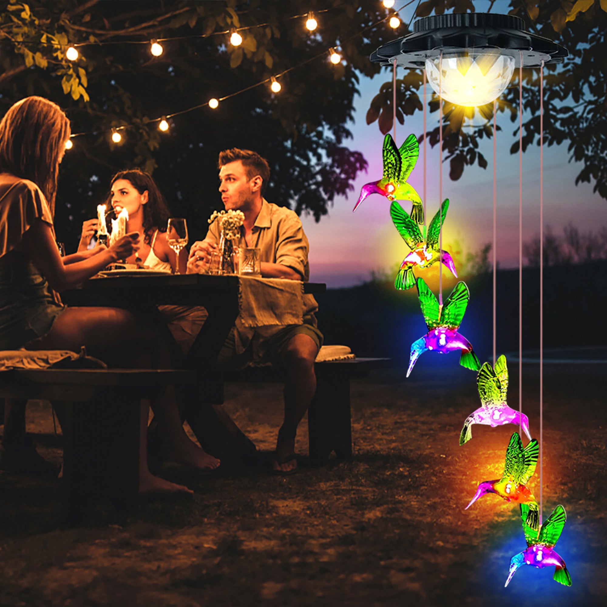 LED Wind Chime A Delightful Hummingbird-Themed LED Wind Chime， Solar-Powered and Waterproof (IP65)， Designed to Enhance the Aesthetic Appeal of Courtyards and Windows