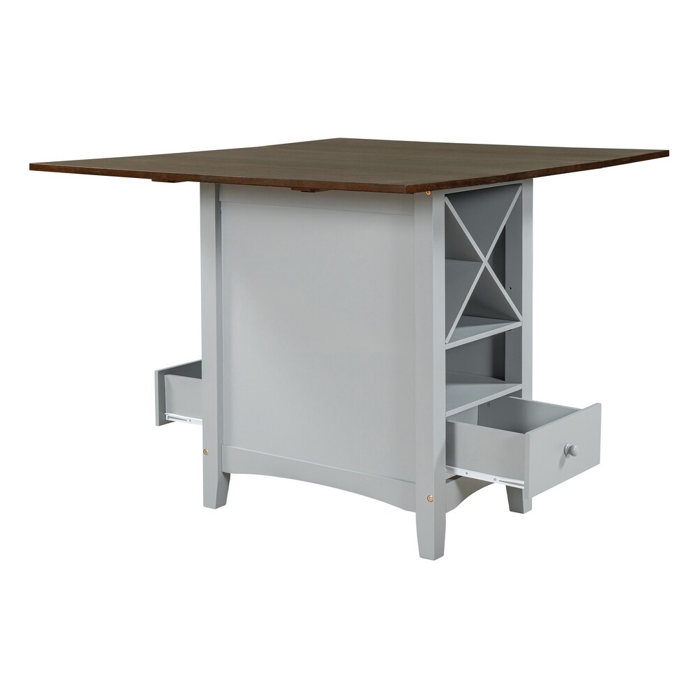 Wood 5 Piece Dining Table Set with Drop Leaf Kitchen Set Cherry Gray
