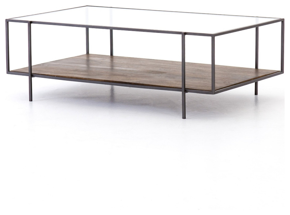 Byron Shadowbox Metal and Glass Coffee Table 48 quot  Industrial   Coffee Tables   by Zin Home  Houzz