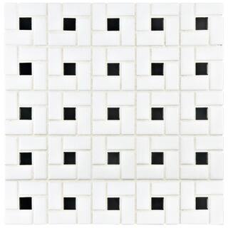 Merola Tile Spiral Black and White 12-12 in. x 12-12 in. x 6 mm Porcelain Mosaic Tile (11.07 sq. ft.  case) FKOMSP20