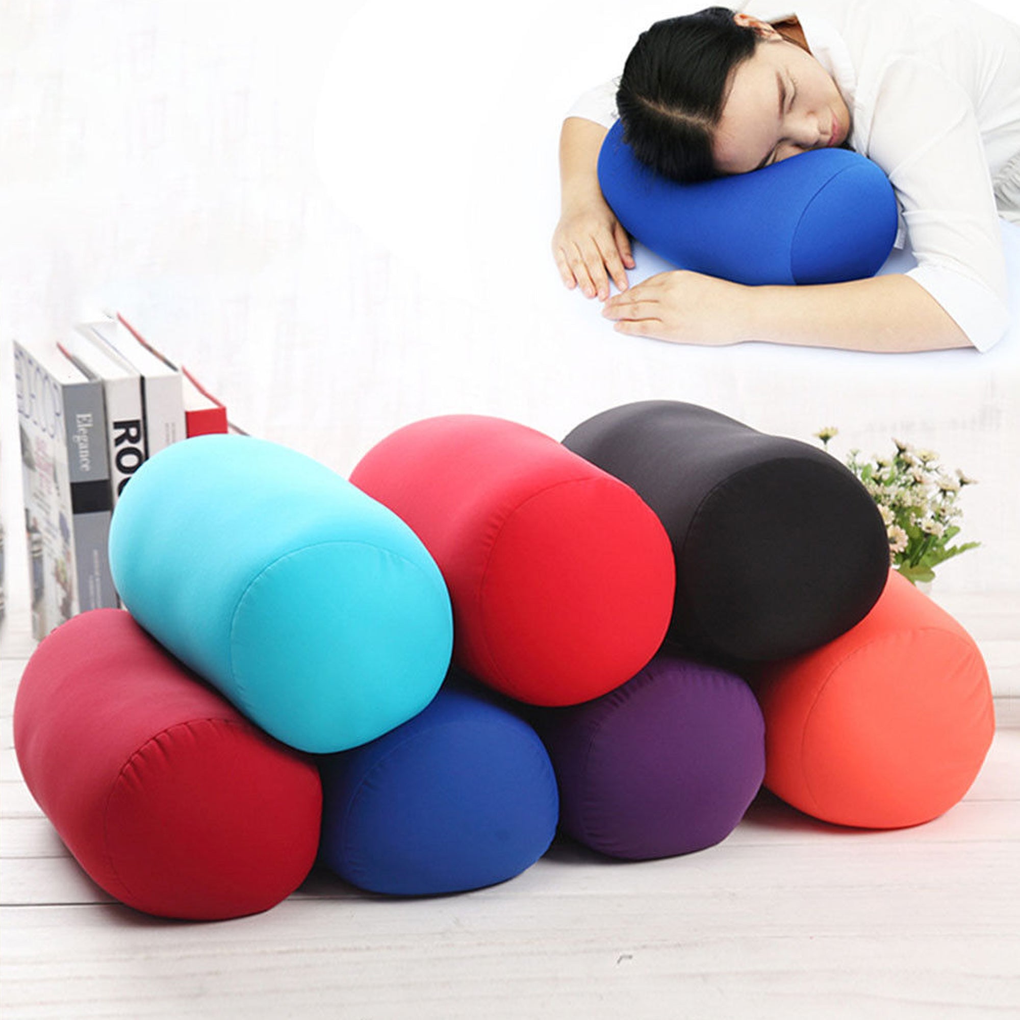 Meihuida Creative Soft Micro Bead Roll Car Cushion Neck Head Leg Back Support Bolster Bed Pillow