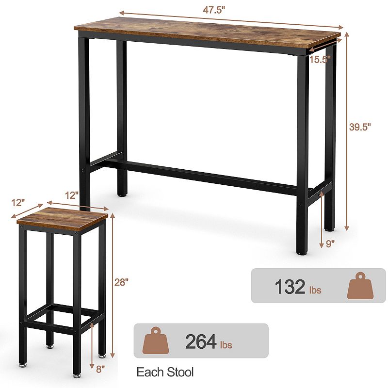 3 Pieces Counter Height Bar Furniture Set with Backless Stools-Brown