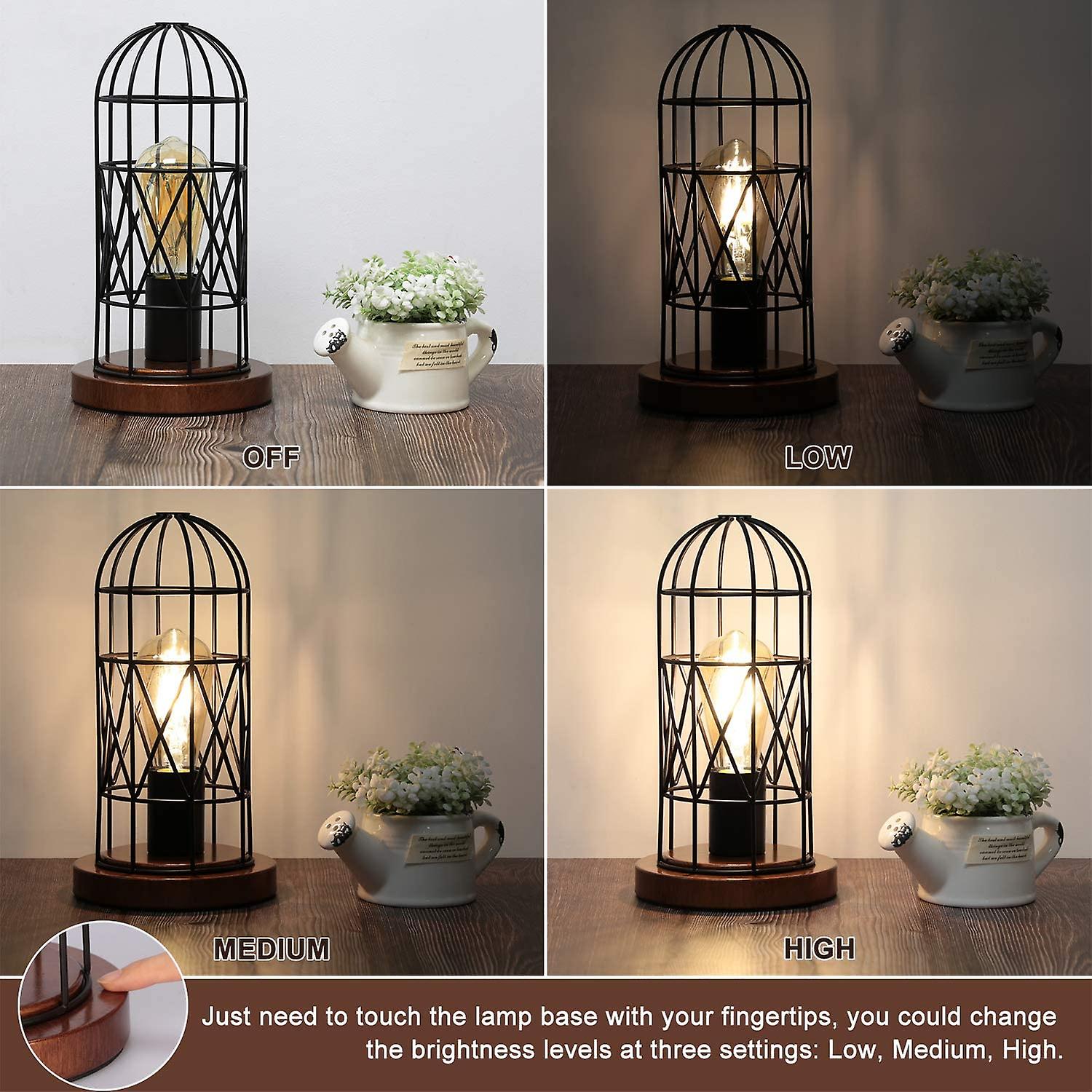 Touch Control Table Lamp， Industrial Bedside Lamp With 3-way Dimmable Small Nightstand Lamp Vintage Metal Cage Steampunk Table Lamp For Bedroom， Hallw