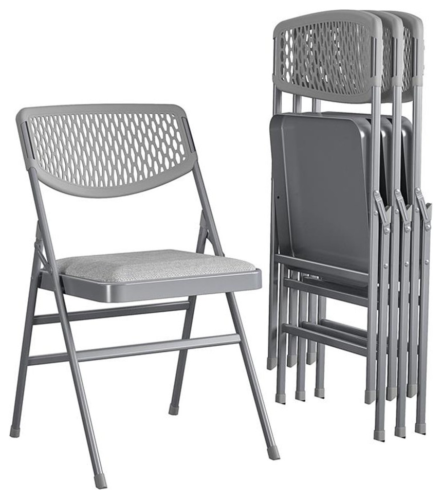 Pemberly Row Modern Ultra Comfort Folding Chair in Gray (4 pack)   Contemporary   Folding Chairs And Stools   by Homesquare  Houzz