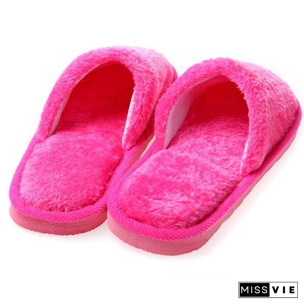 1Pair Long Plush Suede Slippers Home Indoor Shoes Winter Slippers