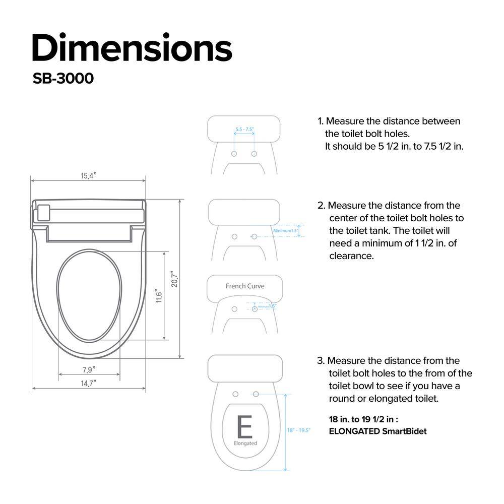 SmartBidet Electric Bidet Seat for Elongated Toilets with Remote Control in White SB-3000