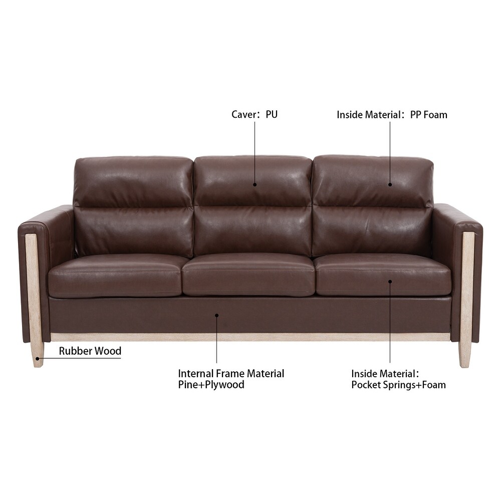 Solid Wood 3 Seater Sofa with Removable Cushions and Side Storage