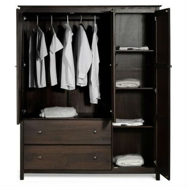 Espresso Wood Finish Bedroom Wardrobe Armoire Cabinet Closet - 72