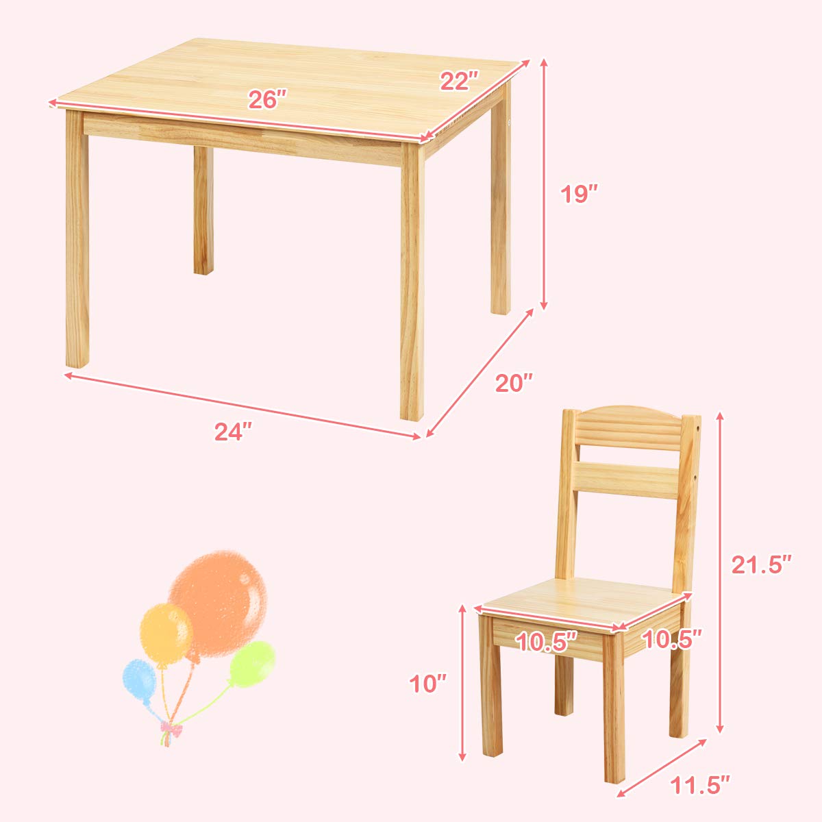 Costzon Kids Table and Chair Set, 5 Piece Wood Activity Table & Chairs (Natural)