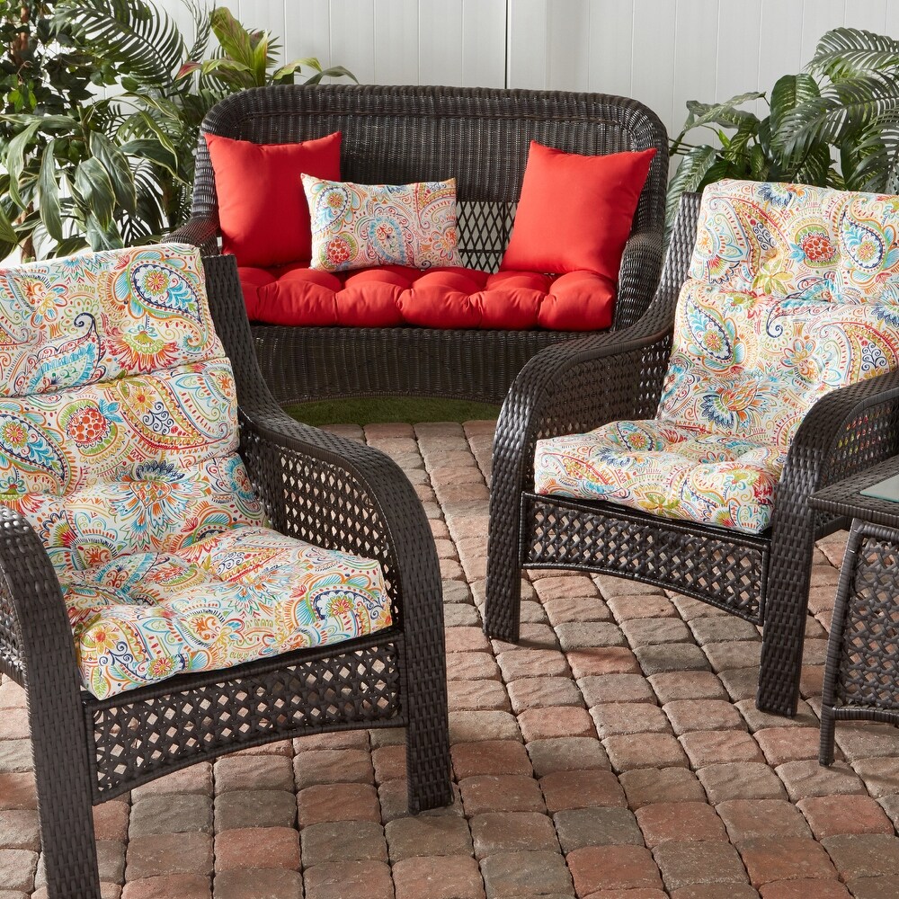 Greendale Painted Paisley Outdoor High Back Chair Cushion   22 W x 44 L