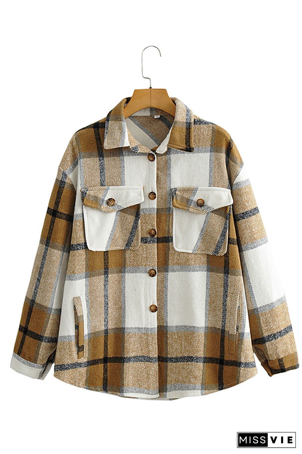 Plaid Button Front Shacket Jacket with Pockets Women Wholesale