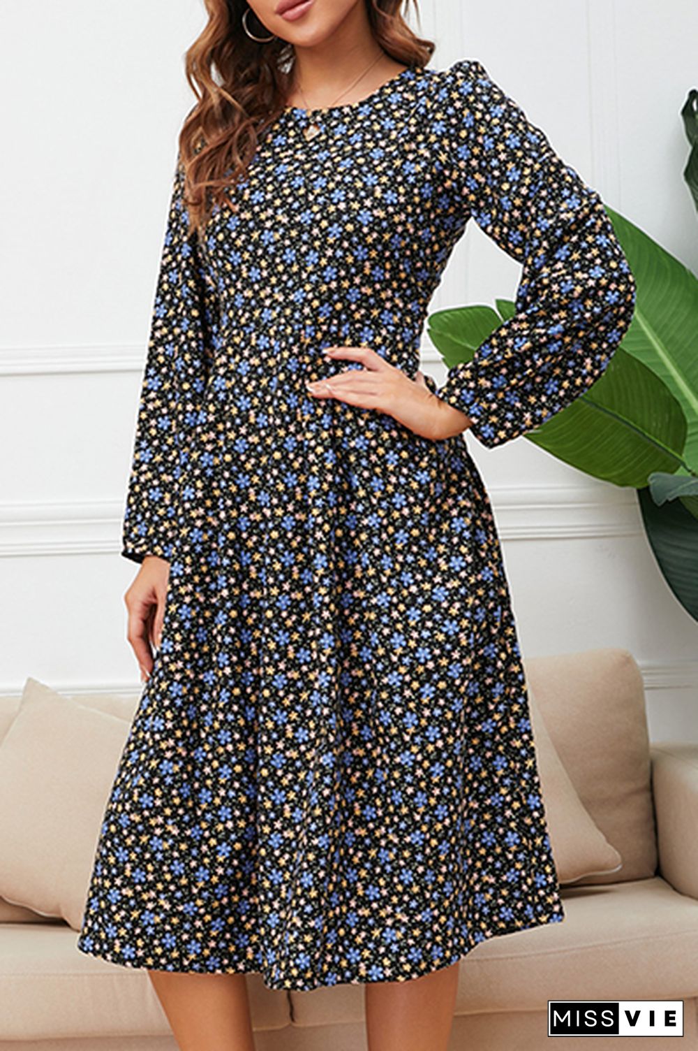 Elegant Floral Split Joint Square Collar A Line Dresses