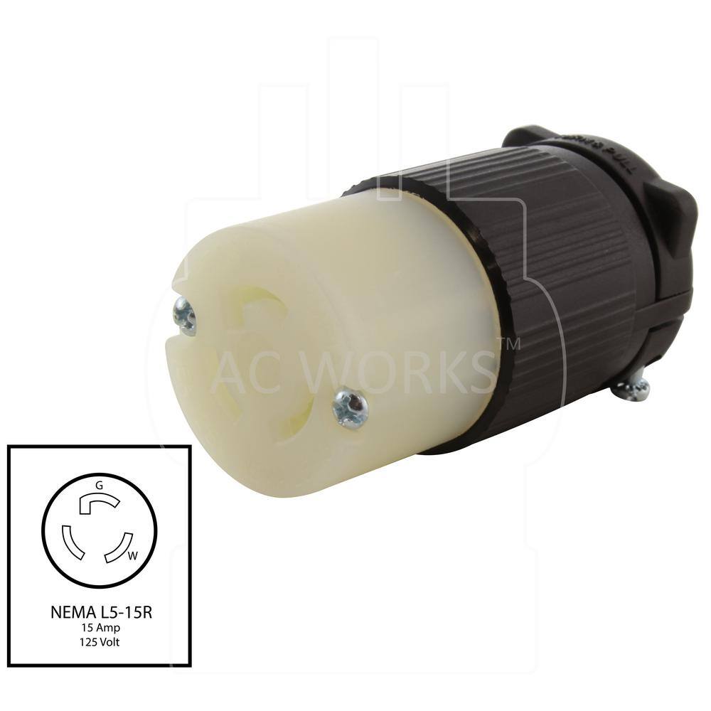 AC WORKS 15 Amp 125-Volt NEMA L5-15R 3-Prong Industrial Grade Locking Female Connector ASL515R