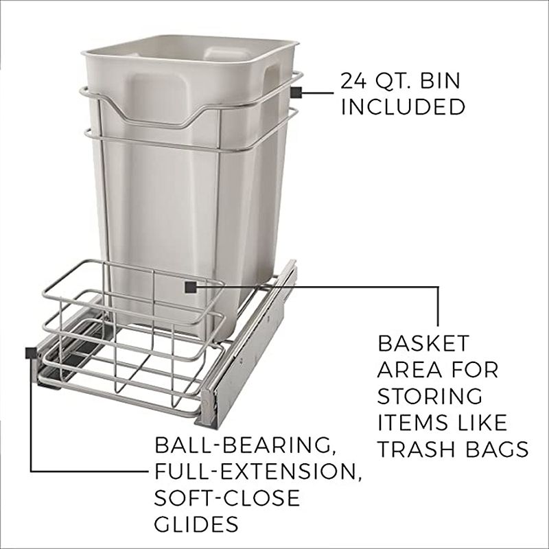 ClosetMaid 32102 Premium 24 Quart Cabinet Sliding Pull Out Trash Bin， Platinum