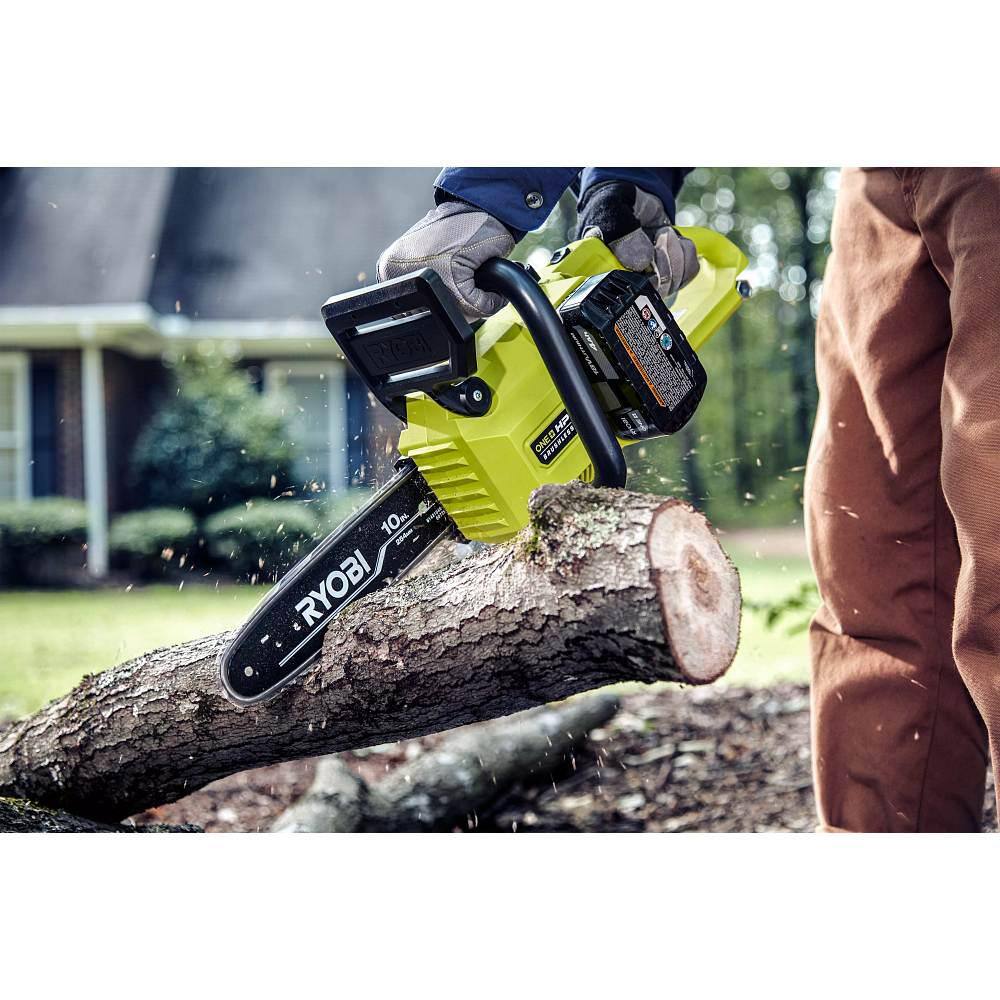 RYOBI ONE+ HP 18V Brushless 10 in. Chainsaw with ONE+ 18V 2.0 Ah Compact Battery and Charger P2502BTL-PSK005