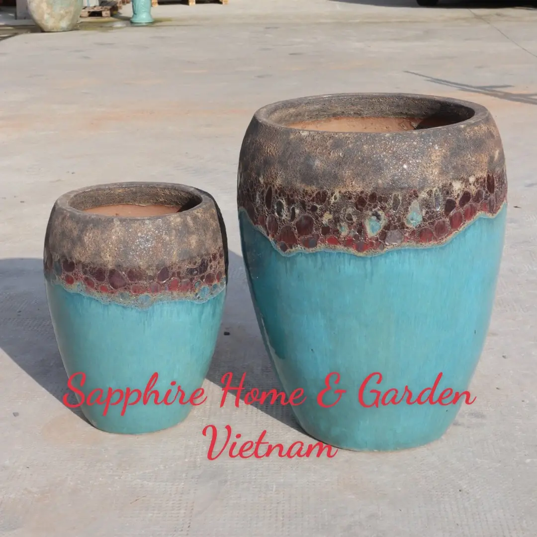 Vietnamese Ceramic Pots for Plants Garden outdoor pottery Large Rustic Atlantis Pots Mix with Glazed Pots wholesales distributor