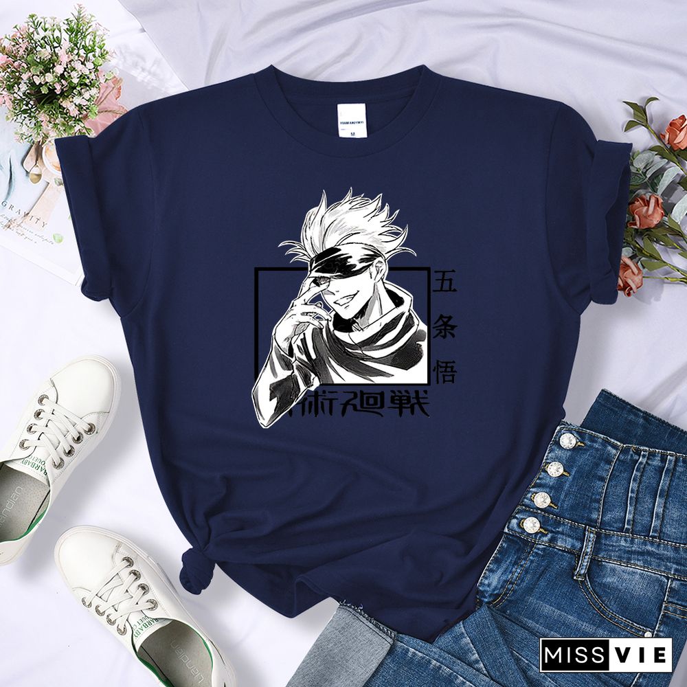 Gojo Satoru Anime Jujutsu Kaisen Womens Tshirts Street Breathable Short Sleeve Personality Cool Tee Shirt Casual Summer T-Shirt