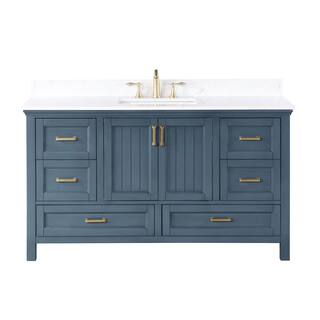 Altair Isla 60 in. W x 22 in. D x 34.5 in. H Single Sink Bath Vanity in Classic Blue with Composite Stone top in White 538060S-CB-AW-NM